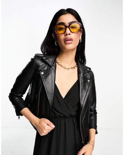 Muubaa Cropped Leather Biker Jacket - Black