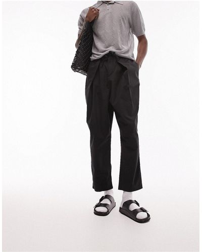 TOPMAN Relaxed Cropped Extreme Pleated Paper Touch Trousers - Black
