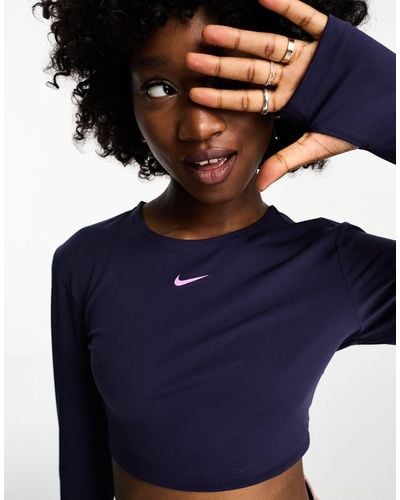 Nike Nike Pro Training Femme Dri-fit Long Sleeve Crop Top - Blue