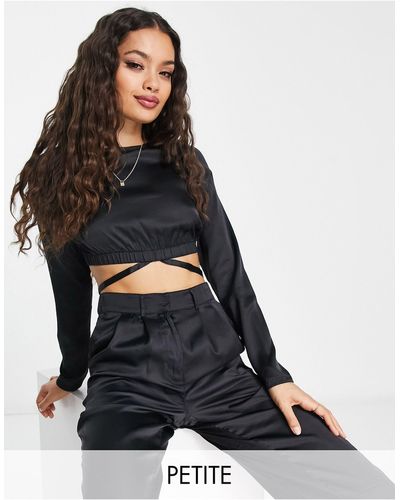 Noisy May Satin Tie Detail Top Co-ord - Black