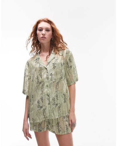 TOPSHOP Doorschijnende Pyjamaset Met Overhemd En Short Met Stippenprint - Groen