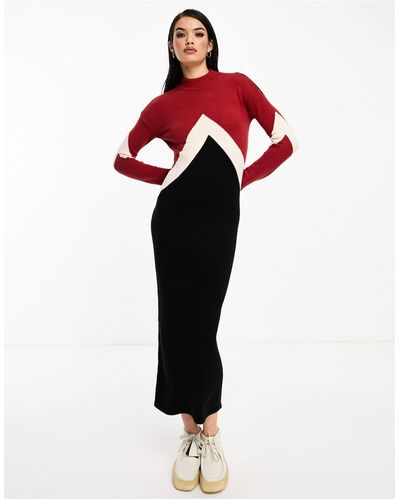 Vero Moda Colourblock Knitted Maxi Dress - Red