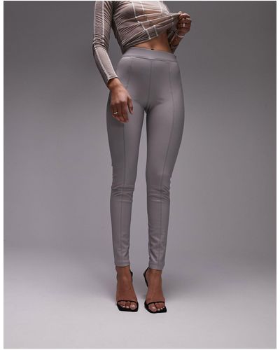 TOPSHOP Faux Leather Skinny Fit Trousers - Grey