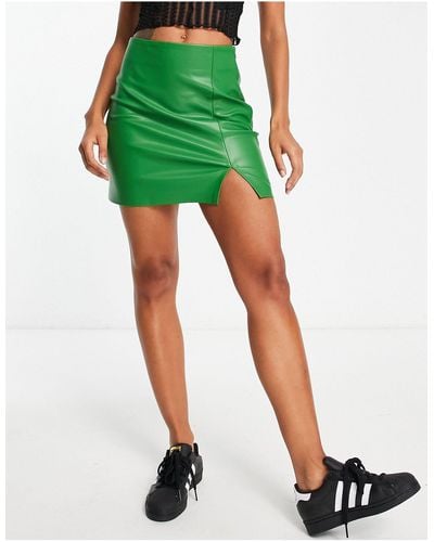 TOPSHOP Faux Leather Mini Skirt - Green