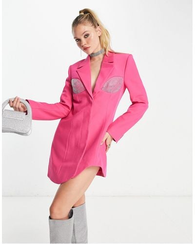 NA-KD X Janka Pollani Rhinestone Detail Blazer Mini Dress - Pink