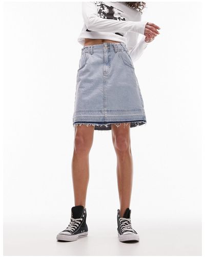 TOPSHOP Denim Paperbag Skirt With Let Down Hem - Grey