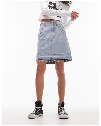 TOPSHOP Denim Rok Met Plooitjes Op - Grijs