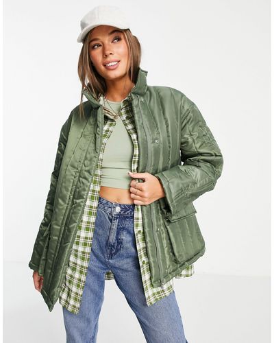 ASOS Nylon Linear Quilted Jacket - Green