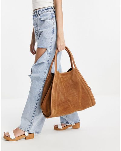 ASOS Suede Tote Bag With Tubular Piping - White