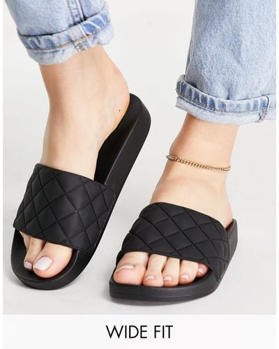 ASOS Wide Fit Flare Quilted Sliders - Black