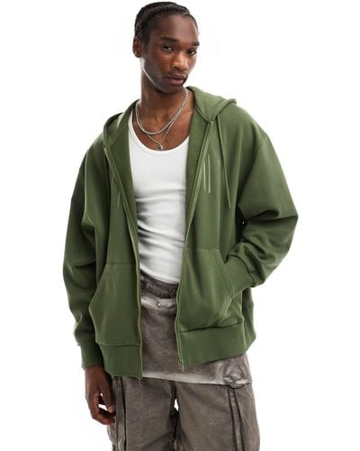Collusion Zip Through Hoodie With Logo - Green
