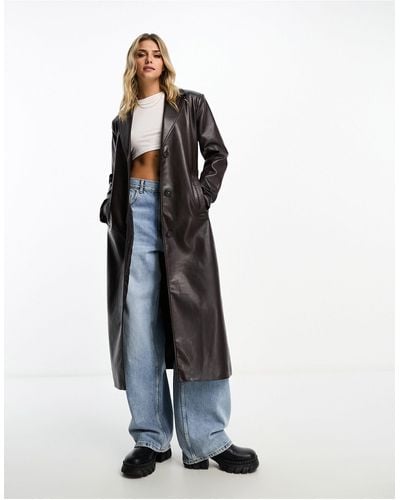 Pull&Bear Premium Faux Leather Trench Coat - White