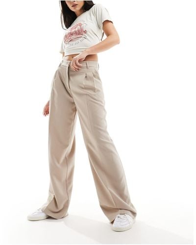 Monki Pantalon large ajusté à taille haute - beige - Blanc