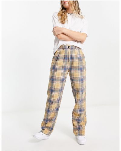 Obey Checked Flannel Trousers - Natural