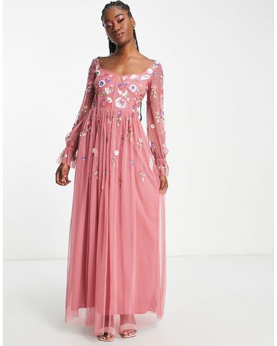 Little Mistress Embroidered Corset Detail Maxi Dress - Pink