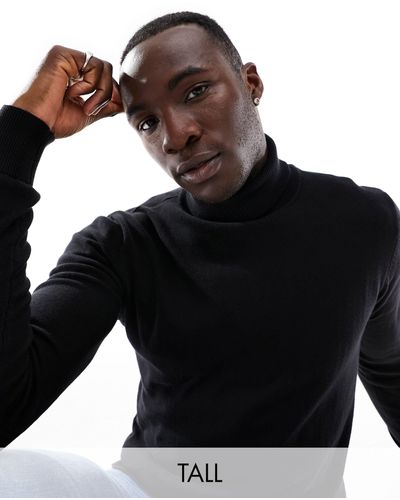 French Connection Tall Cotton Roll Neck Jumper - Black