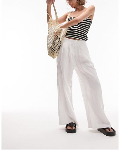 Topshop Unique Pantalon plissé ultra ample en lin - Blanc