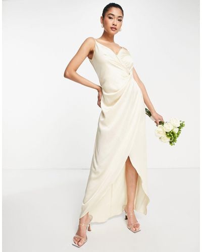 Liquorish Bridesmaid Cami Strap Satin Wrap Maxi Dress - White