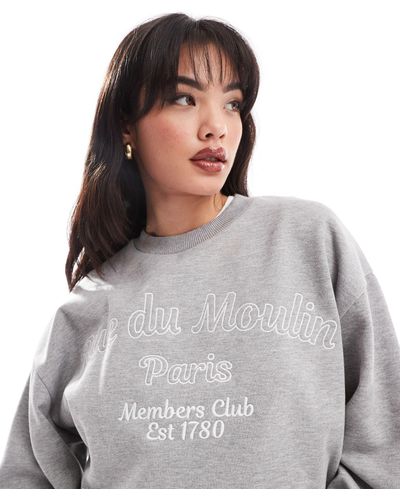 ASOS Oversized Sweat With High Build Embroidered Rue - Gray