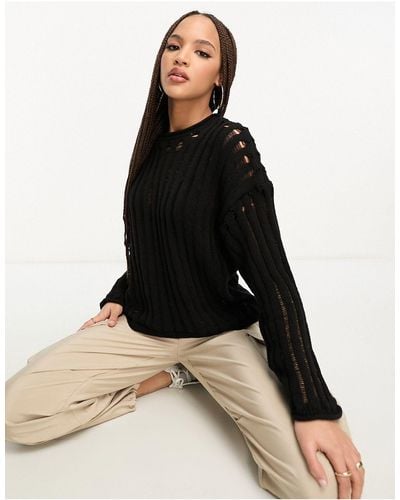 Pull&Bear Pull oversize en maille ajourée - noir