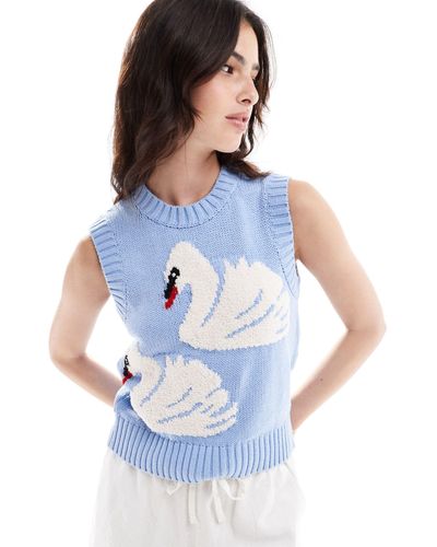 ASOS Knitted Tank Top With Swan Pattern - Blue