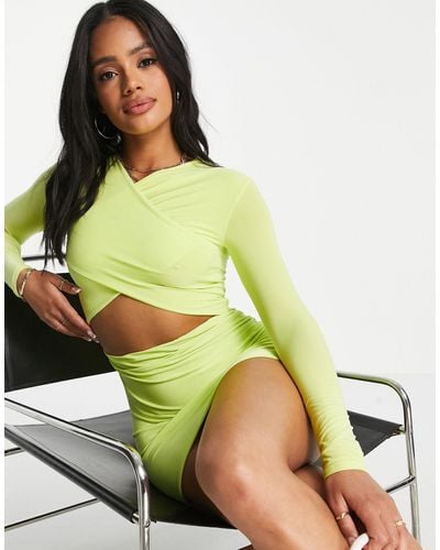 Missguided Cross Bust Mini Dress With Long Sleeve - Green