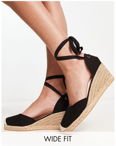 London Rebel London Rebel Wide Fit Tie Leg Espadrille Wedges - Black