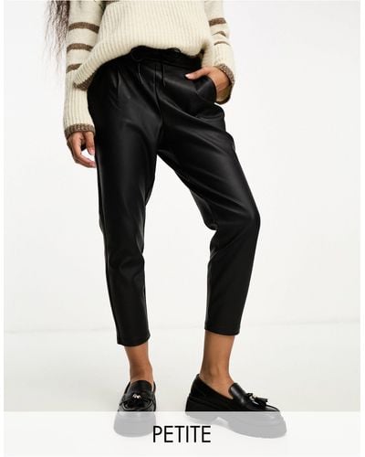 Vero Moda Leather Look Coated joggers With Tie Waist - Black