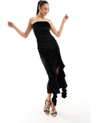 ASOS Velvet Bandeau Ruffle Maxi Dress - Black