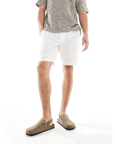 ASOS Slim Regular Length Linen Shorts With Fixed Waist - White