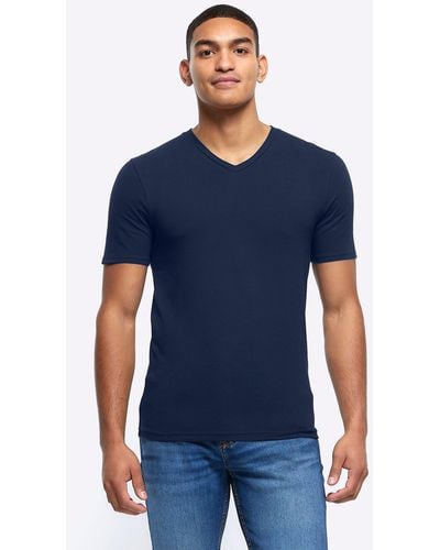 River Island Muscle Fit V Neck T-shirt - Blue