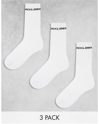 Jack & Jones Confezione da 3 calzini da tennis bianchi con logo - Bianco