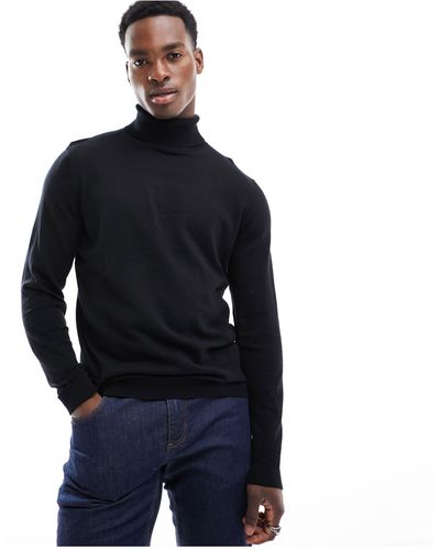 ASOS Knitted Cotton Roll Neck Jumper - Blue