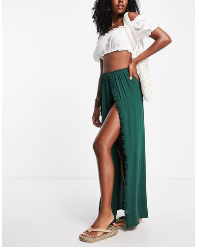 Trendyol Maxi Skirt With Fringe Split - Green