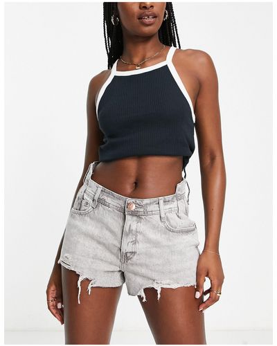 River Island Waist Detail Denim Short - Grey