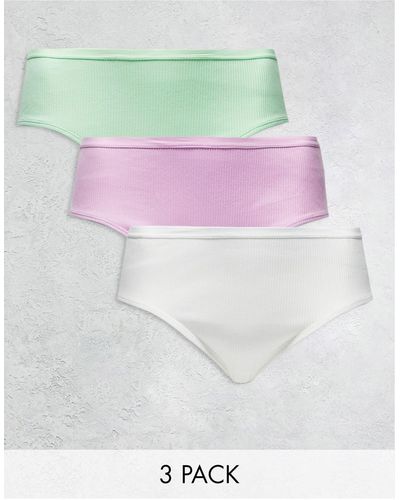 ASOS Curve 3 Pack Ribbed Briefs - Multicolour