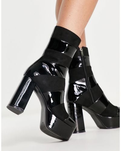 LAMODA Chunky Platform Heeled Boots - Black