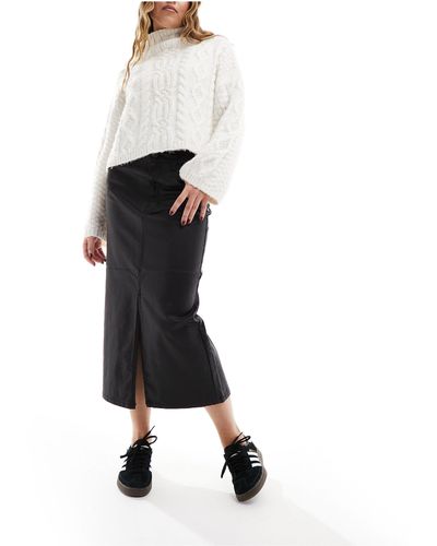 Object Coated Midi Skirt With Split Front - Black
