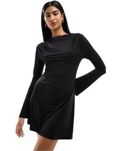 ASOS High Neck Angel Sleeve Mini Dress - Black