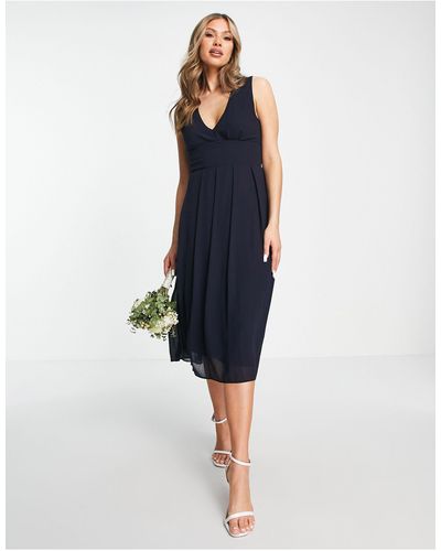 TFNC London Bridesmaid Chiffon Wrap Midi Dress With Cowl Neck