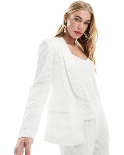 Vila Blazer d'ensemble à sequins avec revers en satin - Blanc