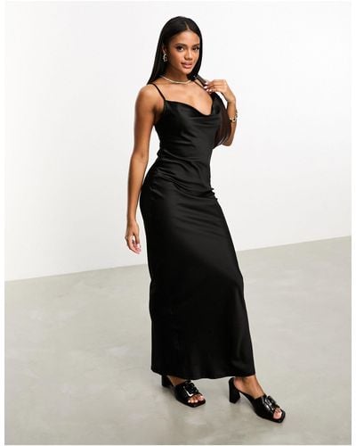 Threadbare Satin Cowl Neck Maxi Dress - Black