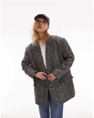 Topshop Unique Textured Blazer Coat - Grey