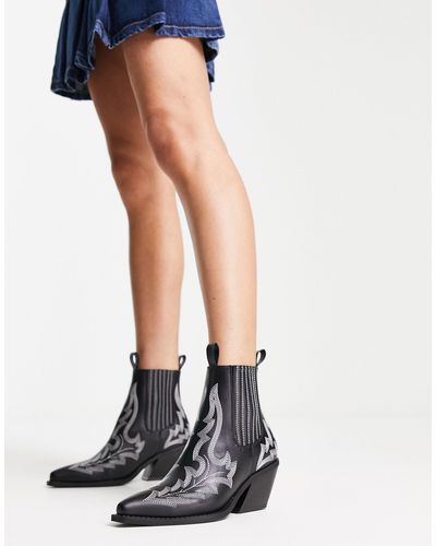 ASOS Roxanne Contrast Stitch Western Boots - Black