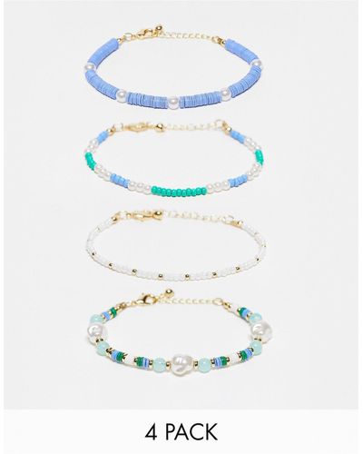 ASOS – 4er-pack armbänder mit unterschiedlichen perlen-designs - Weiß