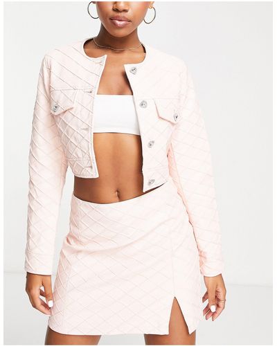 Miss Selfridge Quilted Faux Leather Mini Skirt - Pink