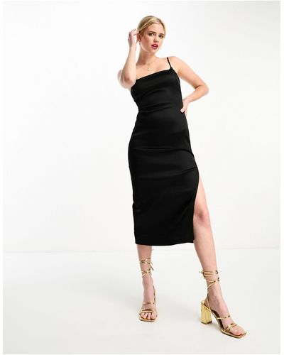 Abercrombie & Fitch Midi-jurk Van Satijn Met Vierkante Hals - Zwart