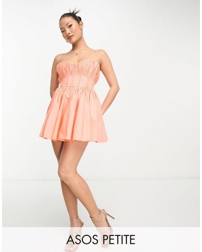 ASOS Asos Design Petite Cotton Structured Prom Mini Dress With Corset Detail - Pink
