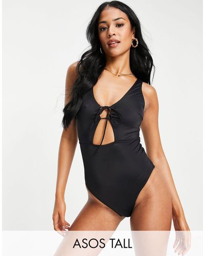 ASOS Asos Design Tall Tie Front Cut Out Swimsuit - Black