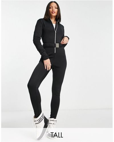 Threadbare Tall - tuta jumpsuit da sci nera con cintura - Bianco